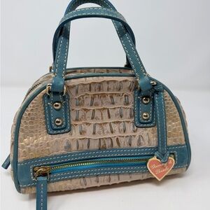 Dooney & Bourke Cream and Blue Croc-Embossed Satchel